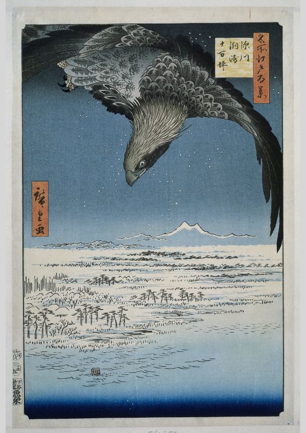 El Águila sobre la Llanura Nevada de Jumantsubo | Utagawa Hiroshige